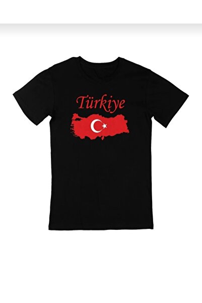 MAGORS تي شيرت للجنسين بياقة دائرية وقصة عادية مع خريطة تركيا وعلم مطبوع