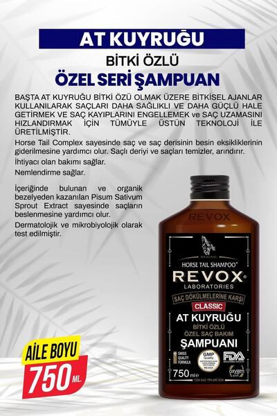 Revox At Kuyruğu Bitki Özlü Saç Dökülme Karşıtı, Hızlı Uzama Etkili Şampuan Büyük Boy / 750 ml