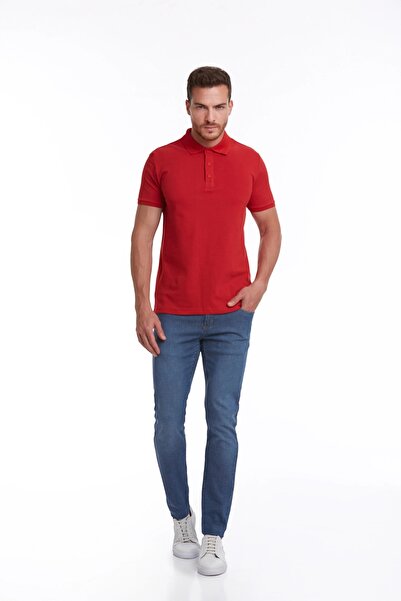 Hatemoğlu Red Regular Fit Plain 100% Cotton Polo Collar T-Shirt