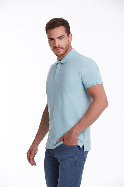 Hatemoğlu Tricou pentru bărbați, albastru, cu croială normală, uni, 100% bumbac, cu guler polo
