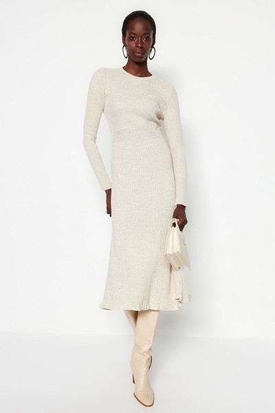 Trendyol Collection Stone Midi Knitwear Šaty s výstřihem TWOAW21EL0422