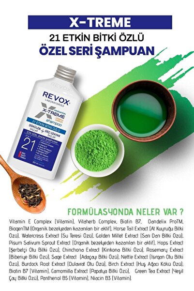 Revox X-treme Dökülen ve Geç Uzayan Saçlara Özel Bakım Şampuanı ve At Kuyruğu Bitki Özlü Saç Kremi