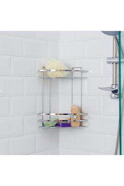 SUNTEL BANYO MUTFAK AKSESUARLARI رف حمام زاوية من طبقتين - تشطيب كروم - رف دش