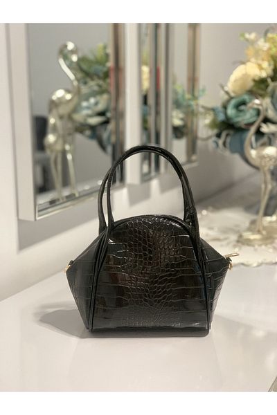 Molie Black Women's Hand and Shoulder Bag, Crocodile Artificial Leather, Summer, Daily Use, Gift