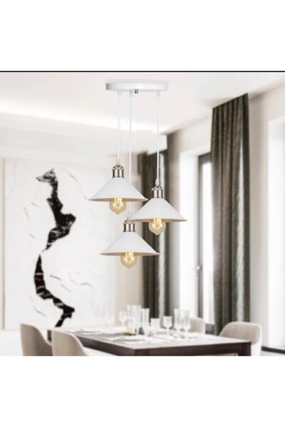 Dylight Retro Dekoratif 3 lü Beyaz Rustik Metal Sarkıt Avize 30 Cm