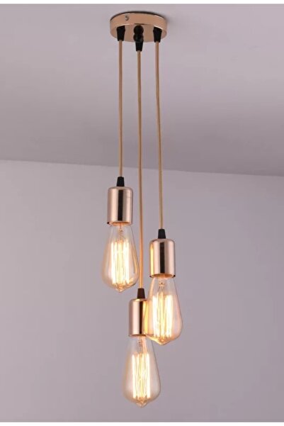 Dylight Retro Metal Bakır Dekoratif 3 Lü Rustik Sarkıt Avize