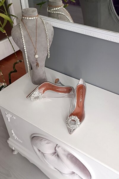 LA CALZATURE Ασημί Edge Chopped 11cm Heel Stone Full Transparent Stiletto Γυναικεία Παπούτσια