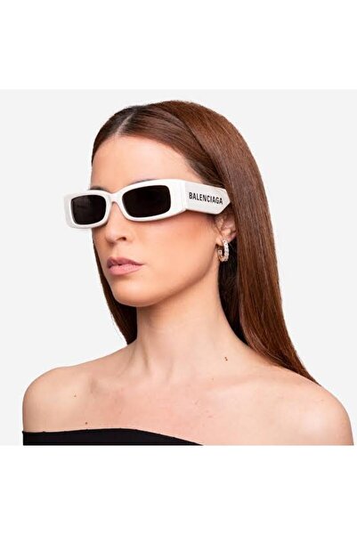 Balenciaga BA0260S00356 Unisex Güneş Gözlüğü Beyaz Kemik Çerçeveli Dikdörtgen...