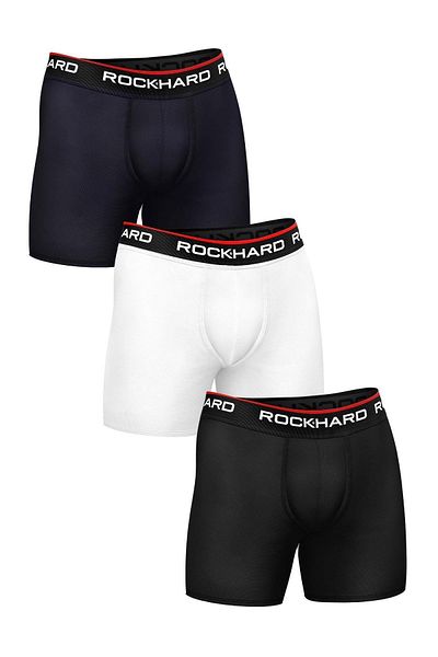 rockhard Men's Black White Navy Blue Boxers 3 Pack R7001
