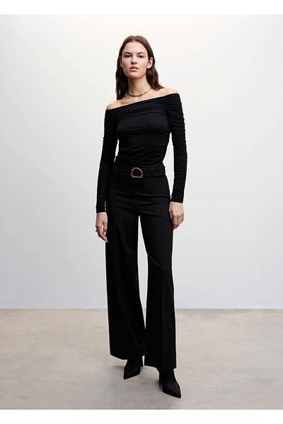 MANGO Woman Belted Straight Cut Trousers