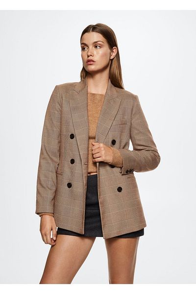MANGO Woman Jachetă blazer în carouri dublu