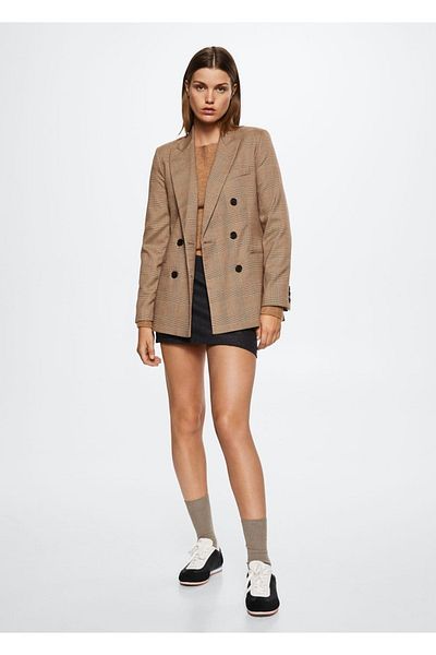 MANGO Woman Jachetă blazer în carouri dublu