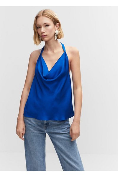 MANGO Woman Drapált galléros szatén blúz