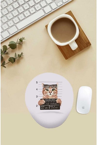 HobiShop Mouse Pad με μοτίβο Guilty Cat με στήριγμα καρπού