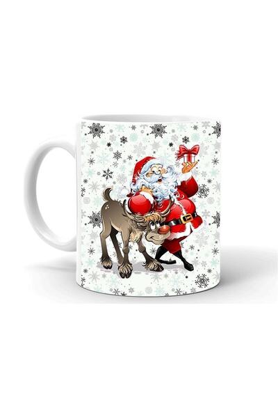 HobiShop New Year Christmas Themed Printed Ceramic White Mug