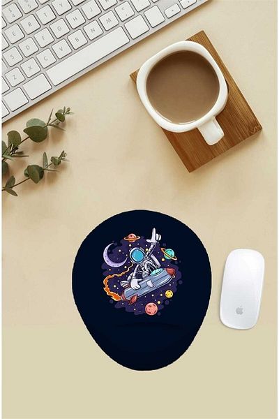 HobiShop Mouse Pad cu model Rocket Astronaut cu suport pentru încheietura mâinii