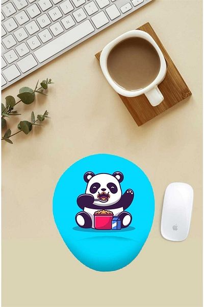 HobiShop Mouse Pad cu model Panda care mănâncă mâncare cu suport pentru încheietura mâinii