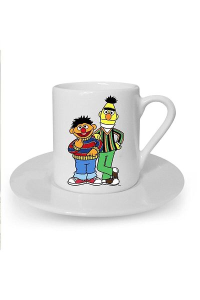 HobiShop Edi and Büdü Printed White Turkish Coffee Cup