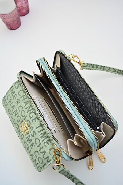 Moom Bag Women's Mint Green Horizontal Cross Strap Wallet Bag with Phone Compartment