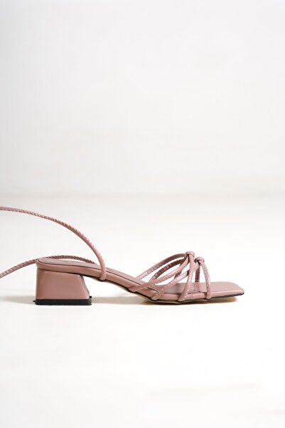 Modabuymus Selena Dried Rose Short Heeled Ankle Lace-Up Sandals