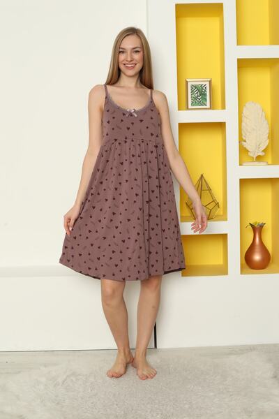 Lagertha by İntensive Desenli Dantelli Kurdeleli Askılı Likralı Viskon Gecelik