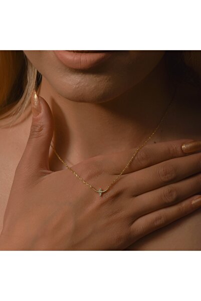 ELVEUS JEWELLERY 925 Ayar Gümüş , Gerçek Altın Kaplama Hilal Kolye