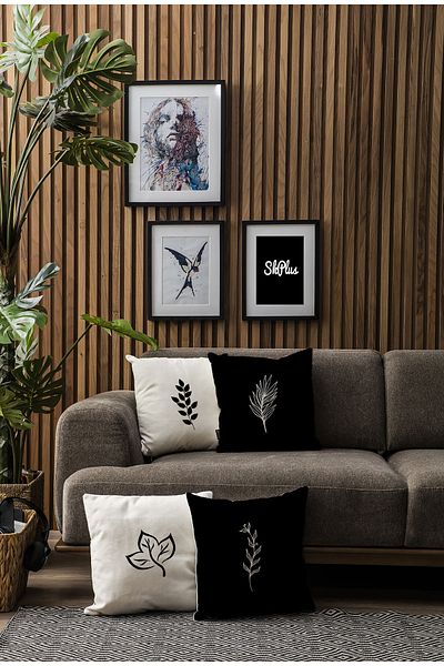 Skhome Διπλής όψης εμπριμέ Ειδικού Σχεδιασμού Premium Διακοσμητικό Κάλυμμα Ριχτάρι 4 τεμαχίων (kom324)