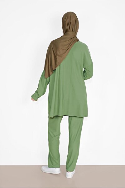 TRENDTESETTÜR Green Women's Trousers Set - 3-Color, Ruffle Detail, 2-Piece Set 7716