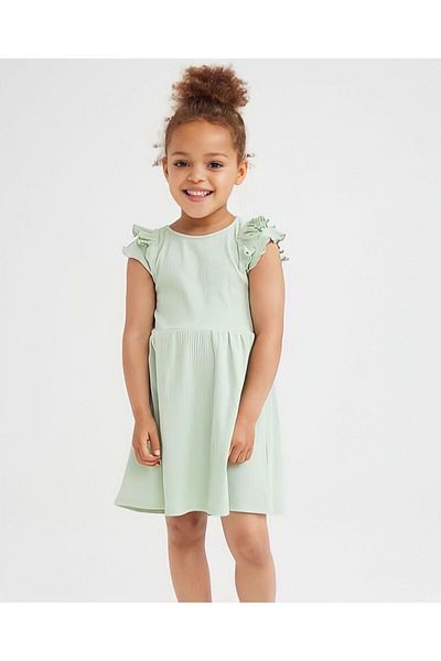 Pink Hippo Kids Rochie de vară pentru fete din bumbac cu mâneci cu volan
