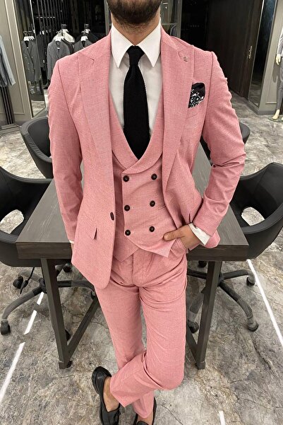 Fc Plus GENİŞ YAKA YELEKLİ KIRMIZI TAKIM ELBİSE