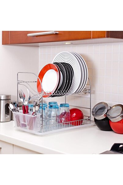 Evistro İki Katlı Metal Tabaklık - Bulaşıklık Beyaz