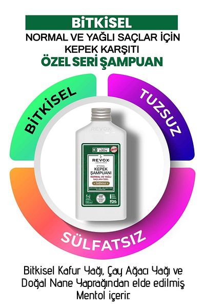 Revox Herbal Anti-Dandruff - Salt-Free and Sulfate-Free Shampoo, for Oily Hair