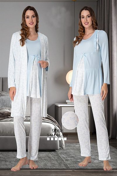 Lohussa Set de pijamale de maternitate pentru femei, cu mâneci lungi, din bumbac, cu model de fluturi