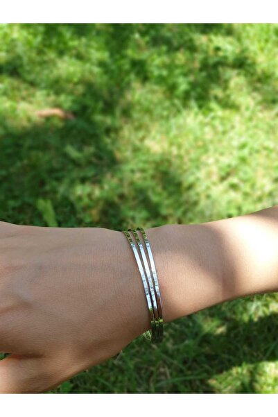 AseLJewellery 316L Kadın 3'lü Ajda Bilezik Gümüş Renk Çelik Bileklik Paslanmaz