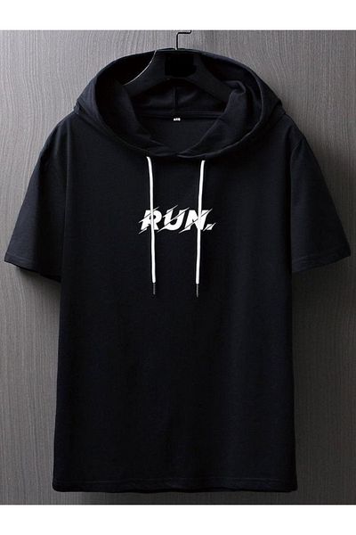 İmpavido Tricou oversize negru imprimat „RUN”