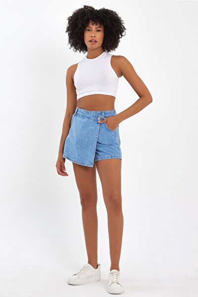 ASEDE Önü Düğmeli Kot Şort Etek