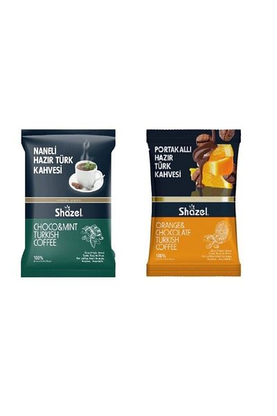 Shazel 1 Pack of Mint and 1 Pack of Orange Flavored Turkish Coffee (2x100gr in total)