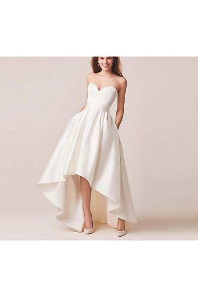NSM Women's Asymmetrical Pocketed Minimalist Wedding Wedding Skirt Simple Stylish Satin Skirt