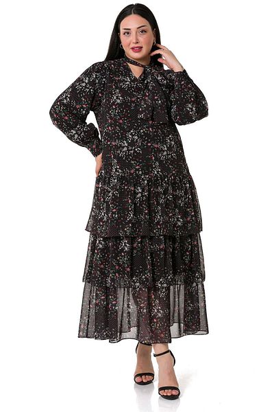 DISENTIS MODEST Fustă Dimensiune Plus Stratificată Podea neagră cu Rochie Roșie de Sifon de Căptușeală Florală