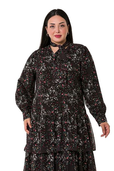 DISENTIS MODEST Fustă Dimensiune Plus Stratificată Podea neagră cu Rochie Roșie de Sifon de Căptușeală Florală