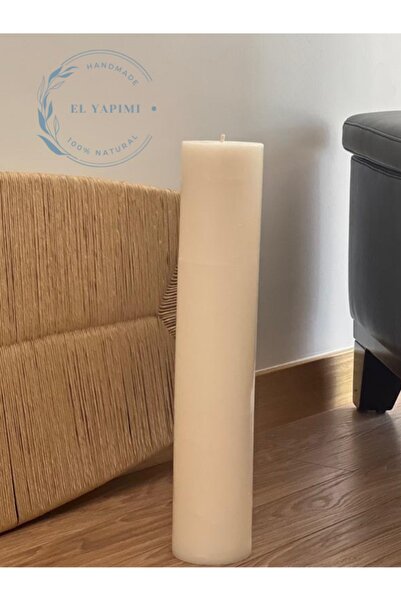 Luz&Brillante Beyaz Büyük 50 cm Blok Kokulu Mum Silindir Dev Dekoratif mum