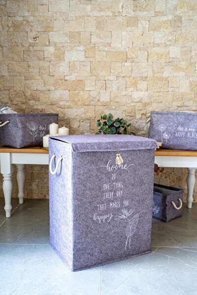 ALAS Gri Keçe Kapaklı Mega Kutu Çamaşır Sepeti Eşya Saklama Kutusu 55x41x30 Cm