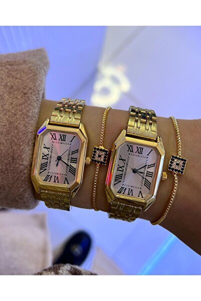 ÇENÇEN Minimal Dikdörtgen Gold Kadın Kol Saati