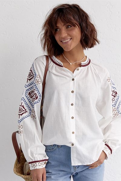 FEMELLE Women's New Season Ethnic Pattern Embroidery Vintage Shirt