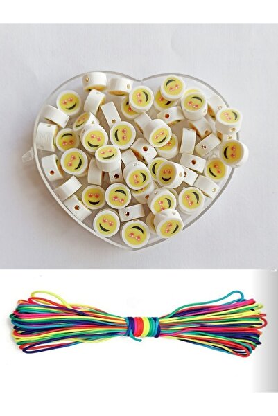 hobim42 5 Metre Paraşüt İpi ve 20 Adet Gülen Yüz Emoji Fimo Boncuk