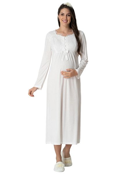 Mecit Pijama طقم ثوب نوم طويل للحوامل من إكرو، طراز Mecit 5417