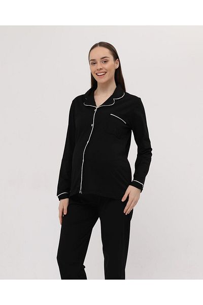 Nehir tekstil Front Buttoned Plus Size Combed Cotton Maternity Pajama Set