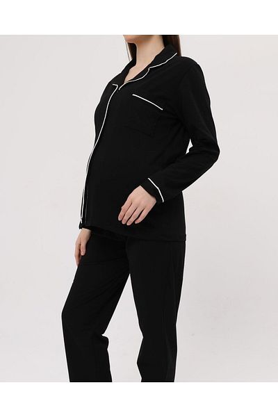 Nehir tekstil Front Buttoned Plus Size Combed Cotton Maternity Pajama Set