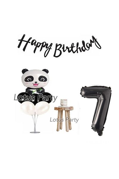 LOTUS PARTY Σετ για πάρτι γενεθλίων με θέμα Panda Age 7 Minimal Σετ με αλουμινόχαρτο Panda Αλουμινόχαρτο με μπαλόνι με μαύρο αριθμό