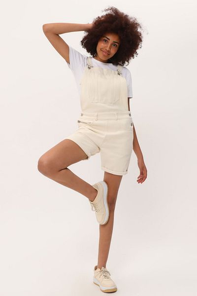 fehika Women's Comfortable Fit Denim Carpenter Detailed Gardener Salopet Shorts Overalls